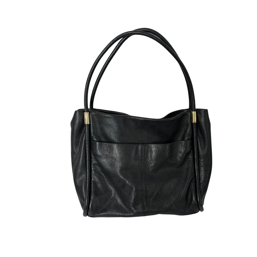 Thacker Tery Tote Womens Large Black Pebbled Leather Shoulder Bag Rare Gold Logo